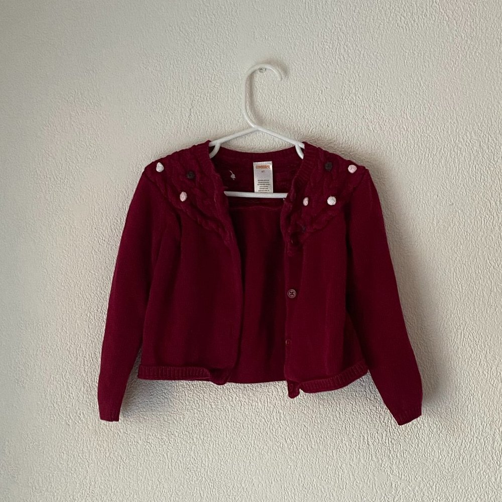 5/$25 Girls Gymboree 60% Cotton Dark Red Cardigan Size 4T with Decorations